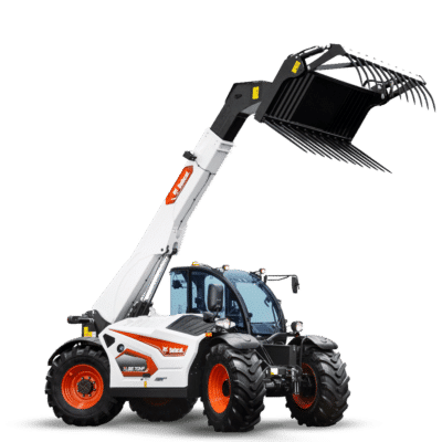 Bobcat TL38.70HF agricultural telehandler with high-flow hydraulics in studio view, displaying 7-metre reach and heavy-duty farm configuration for intensive agricultural workloads