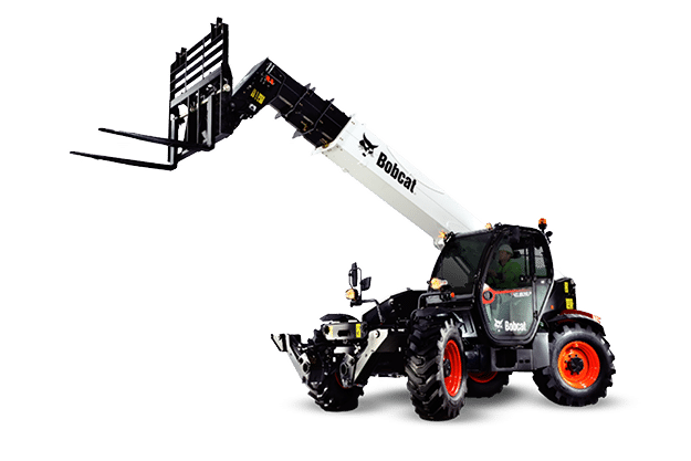 Telehandler with extended boom lifting materials, showing reach and versatility compared to traditional forklifts