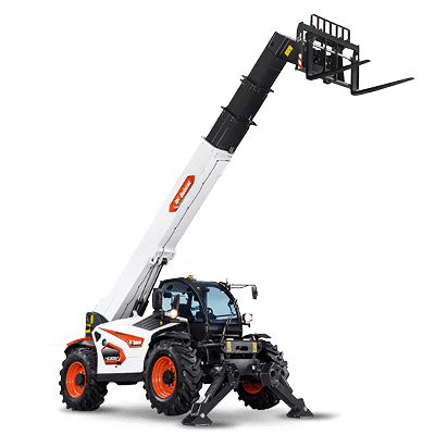 Bobcat T40.180 construction telehandler with compact stabilisers deployed - 18m reach for commercial building and infrastructure projects