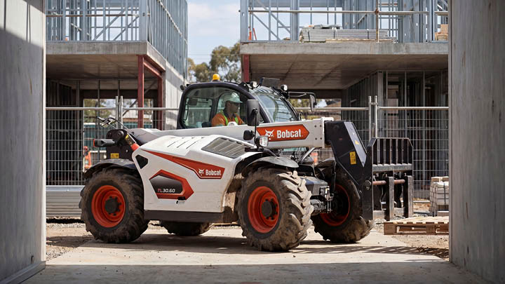 Bobcat Construction Telehandler on site between buildings